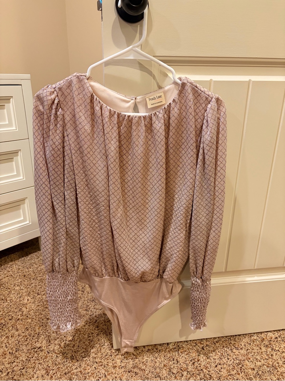 Women's Pink Shimmery Long-Sleeve Bodysuit